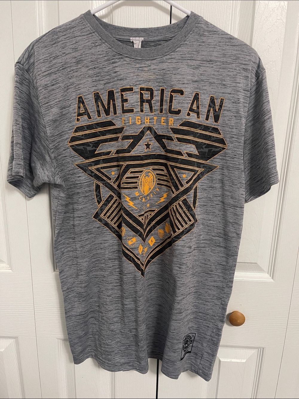 American Fighter Gray Short-Sleeve Graphic Tee with Black & Gold Crest